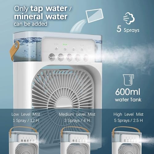 Image of Mini Cooler for Room Cooling Mini AC Portable Mini Fan Artic Cooler with 7 Colors LED Light, 1 /2 /3 H Timer, 3 Wind Speeds and 3 Spray Modes for Office,Home,Dorm (MINI COOLER AC FAN 1208)