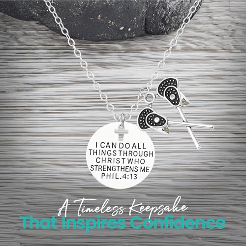 Sportybella Lacrosse Necklace, Girls I Can Do All Things Through Christ Who Strengthens Me Phil. 4:13 Pendent Lacrosse Stick Charm Jewelry - Gift For Lacrosse Players, Lax Gift3