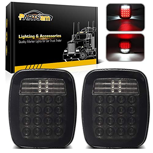 Partsam 2Pcs Universal Smoked Square Combination 38 LED Signal Tail Lights w/License Plate Lights Flatbed Trucks Brake Stop Turn Tail Light Backup Reverse Lights for Wrangler CJ TJ YJ Tail Lights 12V