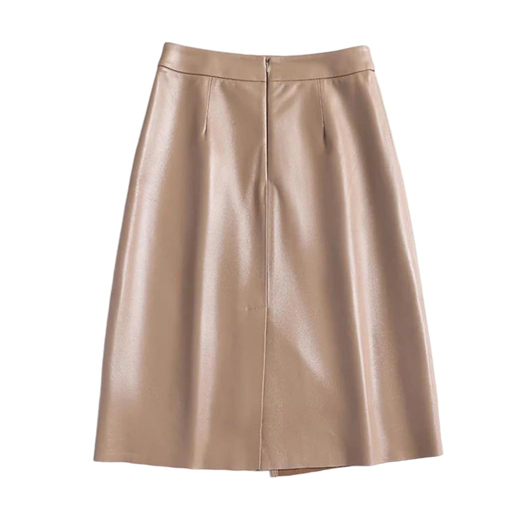 Women Spring Autumn Fashion Genuine Leather Midi Wrap Skirt Long Slim Sheepskin Irregular Skirts