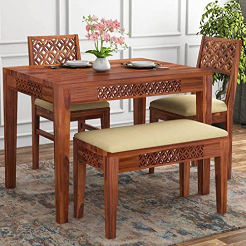 RK DECK INCREDIBLY DECOROUS Wood Solid sheesham Wood Dining Room Sets || Wooden Dining Table with Chairs|| Dining Table Set for Home Living Room Furniture (CNC-Style-03, 4 Seater)