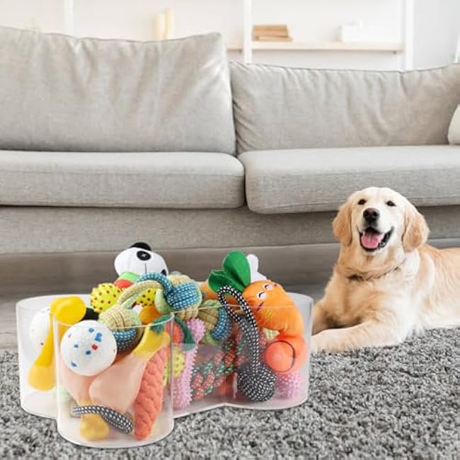 Geyecete acrylic dog bins Extra Large container organizer dog bone shaped basket dog toy basket pantry organizers and storage Dog Toy Basket-Clear