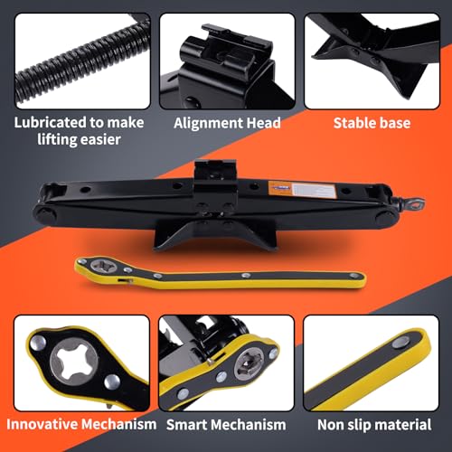 Image of Scissor Jack Set 3 Ton(6614 lbs) Car Jack and Stand Kit, Heavy-Duty Scissor Jack for Car Lifting, Portable Tire Jack Kit with Lug Wrench Tire Repair Kit for Auto /SUV /MPV /Trucks