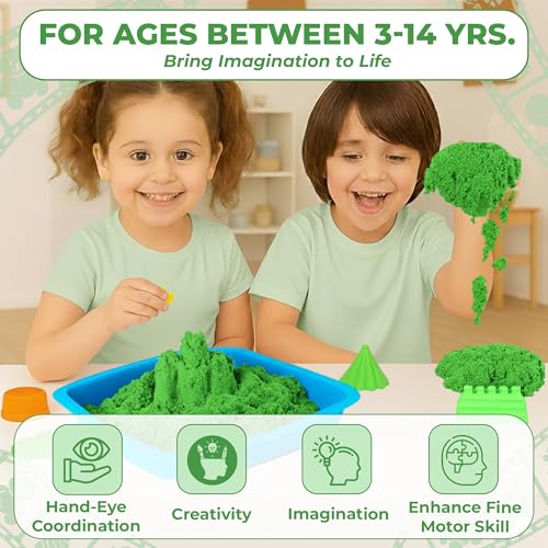 RATNA'S Wonder Sand 500g Smooth Sand for Kids with One Big Mould (Without Tray) (Green Color) - Non-Sticky, Easy-to-Shape Sand for Creative Play