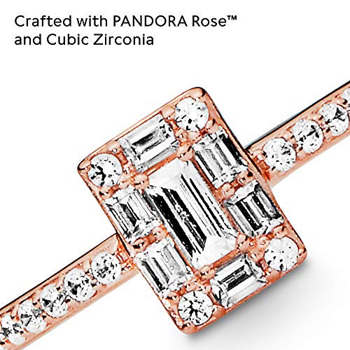 PANDORA Sparkling Square Halo Ring - Timeless and Elegant Ring - Promise Ring for Women - Layering or Stackable Ring - 14k Rose Gold-Plated Rose with Cubic Zirconia, With Gift Box3