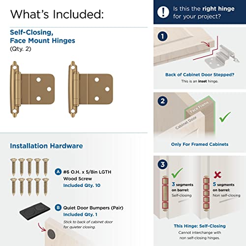 Image of Amerock 1 Pair 3 /8 inch Inset Champagne Bronze Self-Closing Cabinet Hinge
