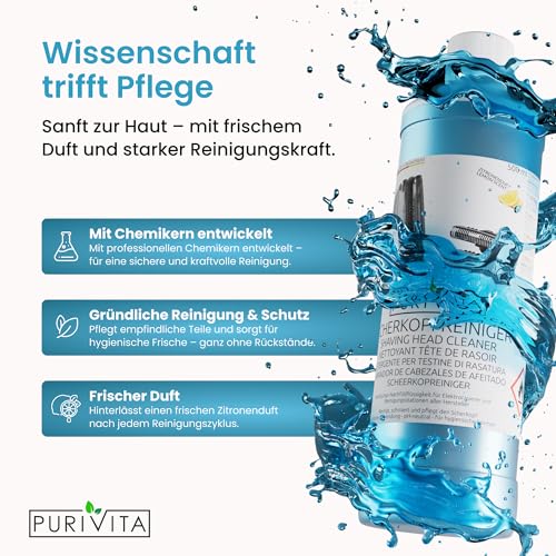 PURIVITA® Scherkopfreiniger Nachfüllflüssigkeit [500ML] - Scherkopfreiniger Kompatibel mit verschiedenen Reinigungskartuschen - Rasierer Reinigungsflüssigkeit Braun Clean & Renew Reinigungskartuschen