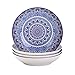 vancasso serie Mandala Juego de 4 Platos para Sopa/ Ramen Ensalada, Platos Hondos 700ML Pintado a mano Azul Porcelana