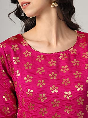 Image of VredeVogel Women's Cotton Silk Blend Straight Kurta With Dupatta with Banarasi Silk Dupatta