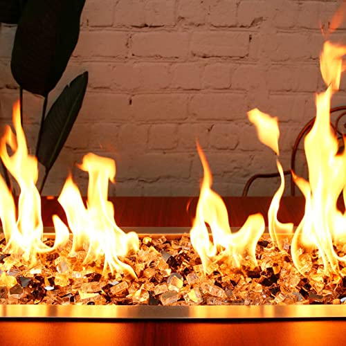 Grisun Fire Glass for Fire Pit, 1/2 Inch 10 Pounds High Luster Reflective Tempered Glass Rocks for Natural or Propane Fireplace, Safe for Outdoors or Indoors Firepit