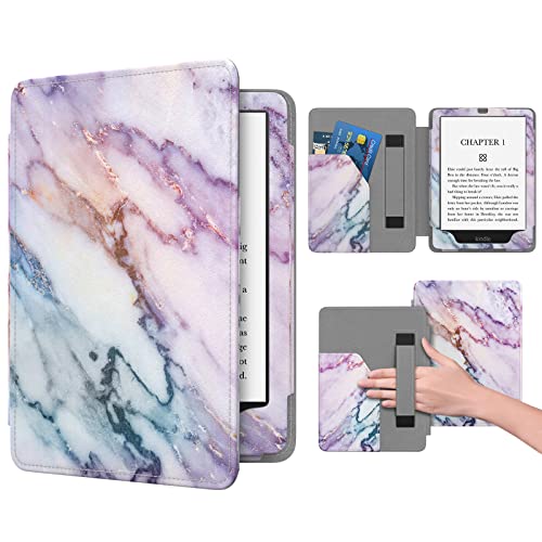 Dadanism Case Fit New 6.8" Kindle Paperwhite and Kindle Paperwhite Signature Edition 11th Gen 2021, Light Cover Case with Hand Strap Auto Wake/Sleep for Kindle Paperwhite 2021 E-Reader, Purple Marble