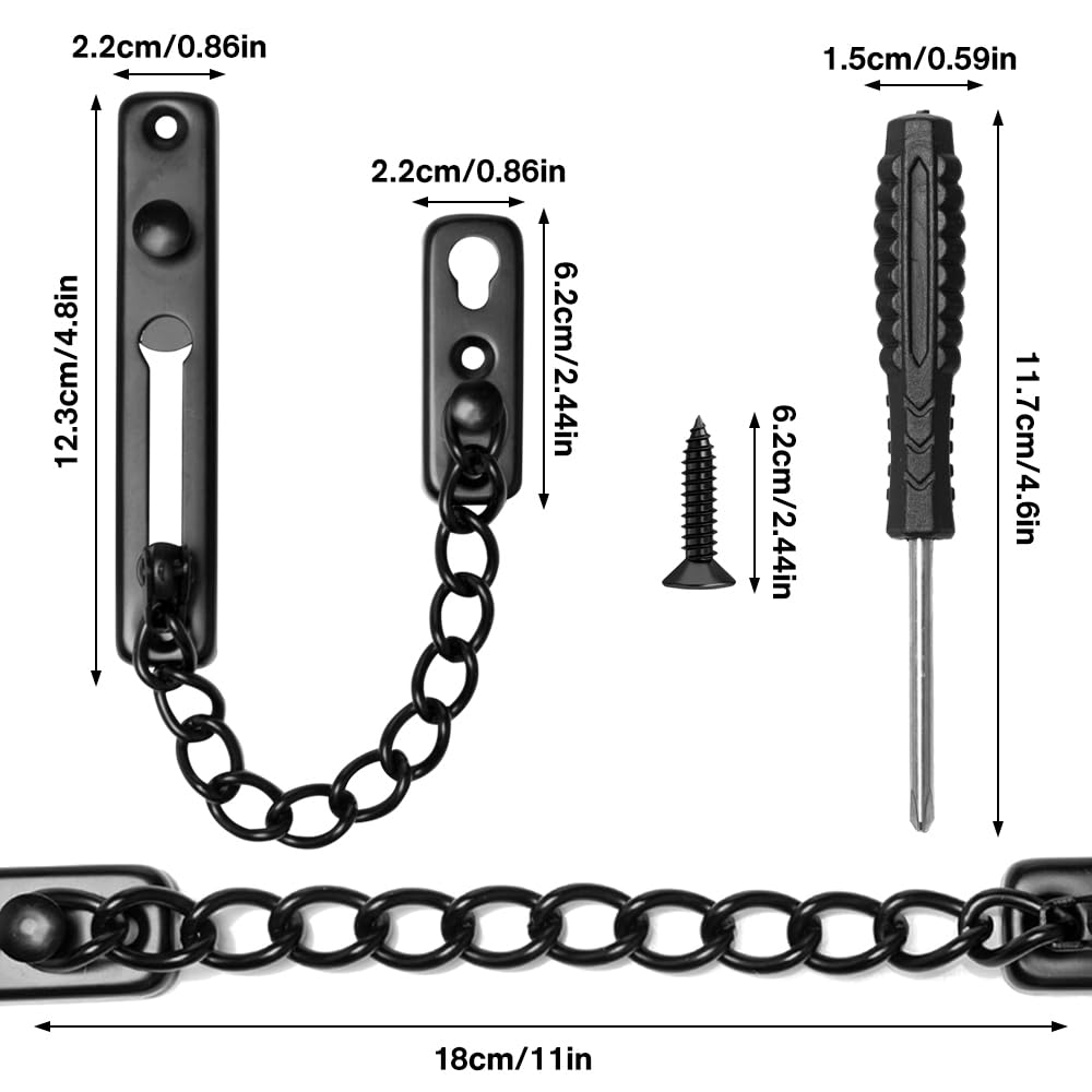 2 Piezas Cerrojo Cadena Puerta Interior Seguridad Cerradura de Cadena de Puerta Antirrobo Cadena de Puerta de Acero Inoxidable con 8 Tornillos y 1 Cuchillo de Tornillo Para Puertas y Ventanas