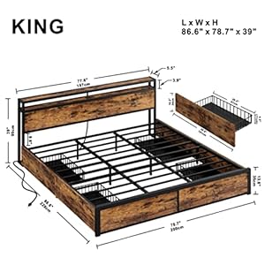 Likimiokingbedframewithstoragedrawer2tierstorageheadboardwithchargingstationnoboxspringneededeasyassemblyvintagebrown Urban Country Home Decor Likimio king bed frame with storage drawer 2 tier storage headboard with charging station no box spring needed easy assembly vintage brown urban country home decor