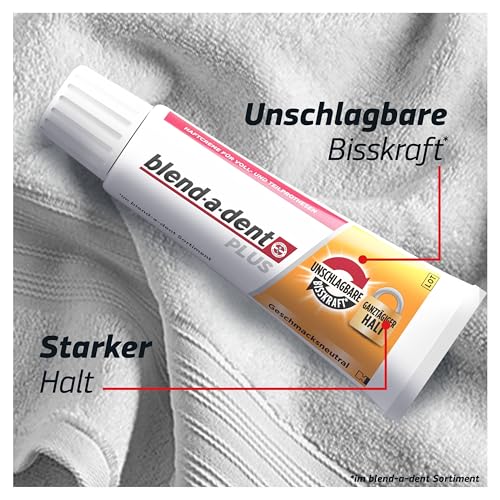 Blend-a-dent Plus Unschlagbare Bisskraft Haftcreme für Voll- und Teilprothesen, Made in Germany, Geschmacksneutral, 4x40g,Weiss