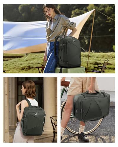 Image of ECOHUB 17 inch Small Unisex Travel Backpack United Airlines Approved 17x10x9 Friendly Suitcase Anti-Theft Lockable Zippers Style Personal Item Bag Travel Essentials with 12 Pockets Water Resistant, Green