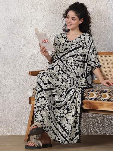 Image of Secret Wish Rayon Maternity Kaftan Nighty /Free Size /Feeding /Nursing /Zipper /Drawstring /Full Length