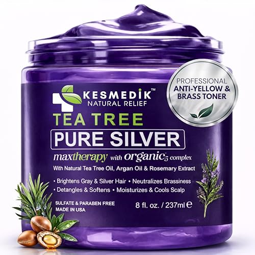 KESMEDIK Tea Tree Purple Hair Mask Toner with Argan Oil, Deep Conditioner for Dry Damaged Bleached,...