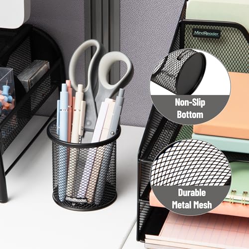 Mind Reader Pen and Accessories Holder, Desktop Organizer, Office, Metal Mesh, 3.5" L x 3.5" W x 3.75" H, Set of 3, Black - Image 5