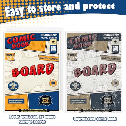 Image of Leffis 200 Comic Book Boards, Current Size Comic Boards Thick and Durable Regular Comic Book Backing Boards and Reusable Comic Boards for Regular Comics Boards 200PCS
