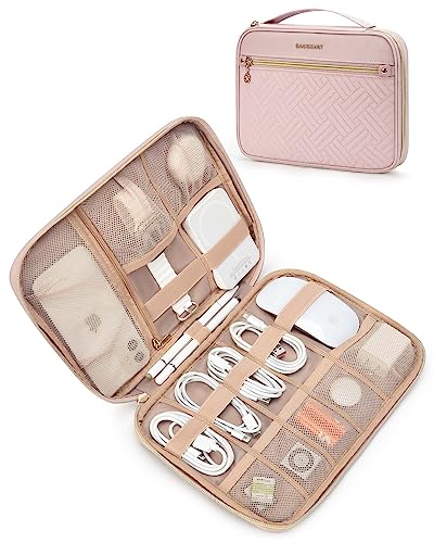 BAGSMART Electronics Travel Organizer, Portable Tech Accessories Cord Storage Case for Charging Cables, Pink