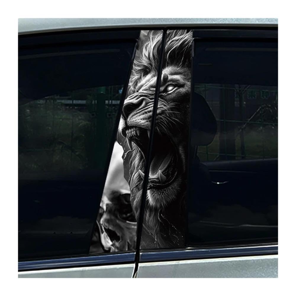 Decorative Items 2PCS Animal Tiger Fox Lion Car Center Pillar Sticker B Pillar Protective Film Decoration(D)