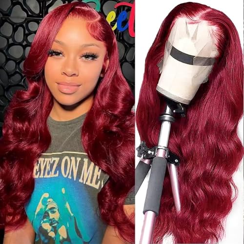 ZGWG 99J Burgundy Lace Front Wigs Human Hair 28Inch 13X4 Body Wave Wigs