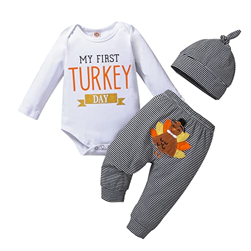 My First Thanksgiving Baby Boy Outfits Thanksgiving Newborn Clothes Infant Turkey Romper Pants Hat 3Pcs 0-18 Months