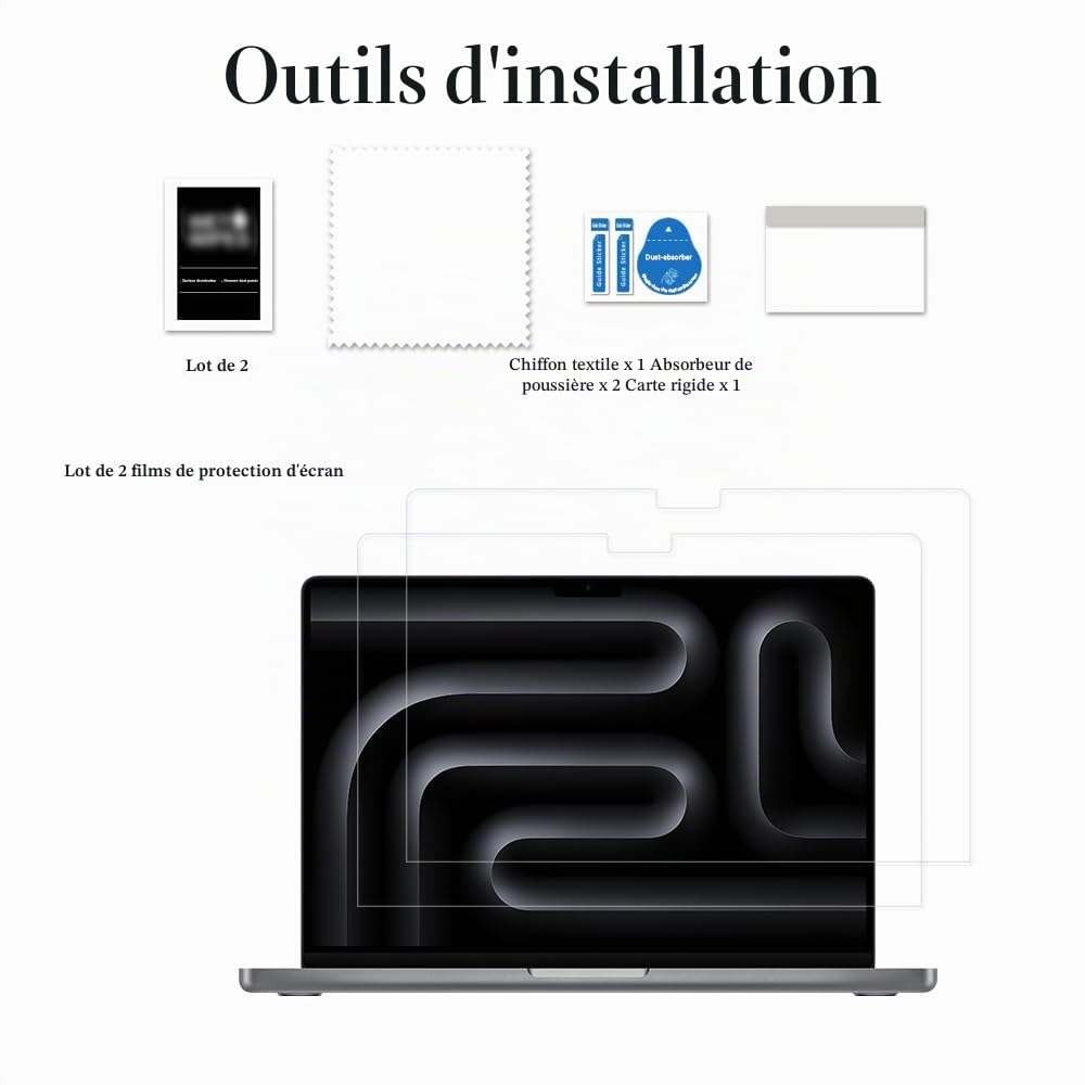 Lot de 2 films de protection d'écran mats anti-reflet pour MacBook Pro 14" M3/M3 Pro/M3 Max dureté 5H
