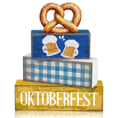 Yuntau 4 Pcs Oktoberfest Table Decorations Wooden...