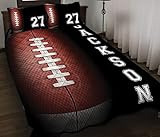 Custom Love Football Quilt Set With Your Name, Football Bedding King Queen Twin Throw, Football Decor for Boys Room Ultra Soft Lightweight All Season Sports Bedroom Decor, Gifts for Footballers