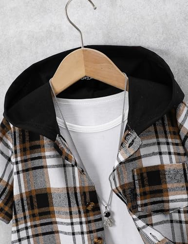 Image of Boys Clothes Shorts Sets Plaid Short Sleeve Hooded Button Shirt and Jogger Shorts for Kids Summer Outfits