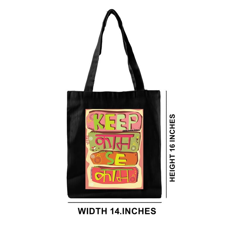 Image of Black Tote Bag With Pocket Printed Designed Canvas Tote Bags For Women large capacity,Tote bag For Shopping, College, Travel, More Canvas Handbag For Unisex Bag