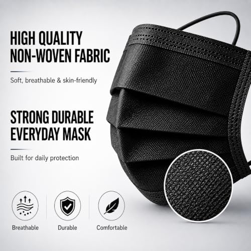 Image of Pack of 100 Disposable 3-Ply Face Mask | Soft on Skin | With Elastic Earloops and Nose Clip | Great For Office, School, Home, Kitchen and Outdoors | Unisex