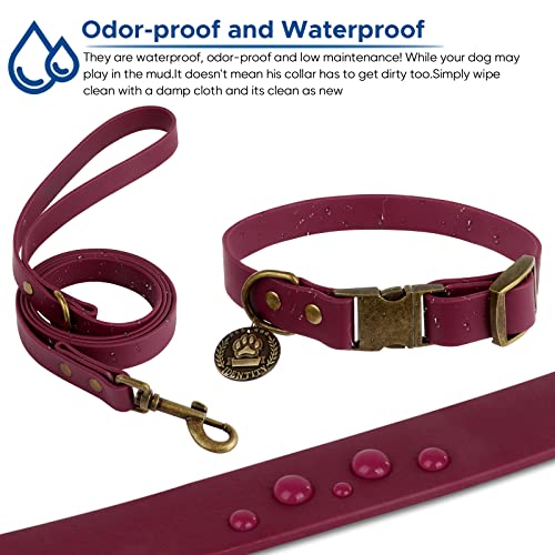 Wisedog Hundehalsband und Leine Set Combo: Einstellbare langlebige Haustier Halsbänder mit Hundeleinen für kleine mittlere große Hunde, enthält einen Bonus von Poop Bag Holder (M, Burgundisch)
