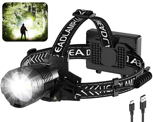 Headlamp Rechargeable, 3000 Lumen Super Bright Led Headlamps with 4 Modes & 12H Long Runtime, Powerful Waterproof Head Lamp with Digital Display & 90° Adjustable for Adults Camping Cycling