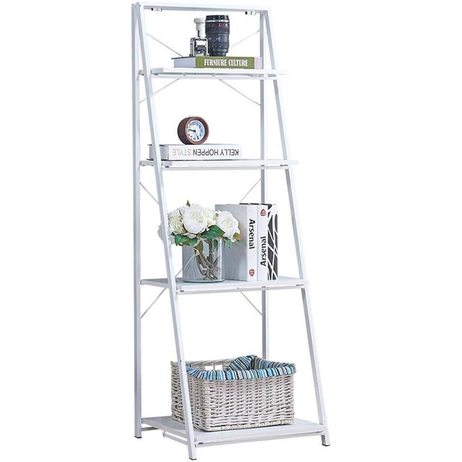 JcnfaShelves Bookcase Vintage Bookshelf Portable Ladder
