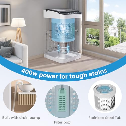 Image of VCJ Portable Washing Machine, 28 Lbs Full-Automatic Portable Washer with 10 Wash Cycles, 24 H Delays, LED Display, Electric Laundry Machine for Apartment, RVs, Dorms
