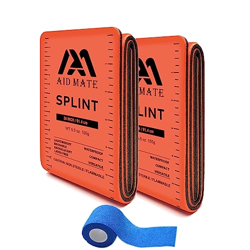 AID MATE First Aid Splint 36″ X 4.3″,2 Pack with 1 Extra Adhesive Tape, Brace Support Splint for Arm Leg Broken Bones Fracture