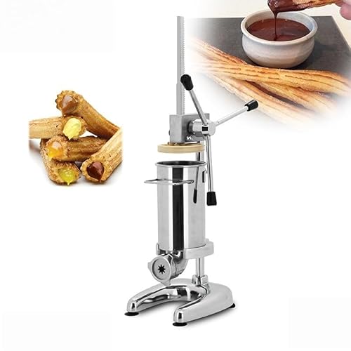 VGVG手動チュロスメーカー、2L/3L業務用ドーナツチュロスメーカーマシン、ステンレススチール縦型スペインチュレラマシン、5つの金型付き業務用および家庭用ソーセージ詰め物 (3L,シルバー)