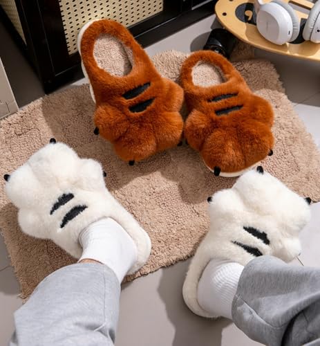 Plush Animal Paw Slippers Funny Novelty Tiger Claw Slippers Cozy Furry Warm Gifts for Halloween Christmas3