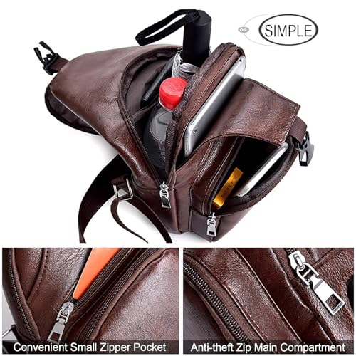 Peicees Pack of 2 Medium Leather Sling Bag Mens Crossbody Bag Chest Bag Sling Backpack for Men with USB Charge Port, Dark Brown&Black4