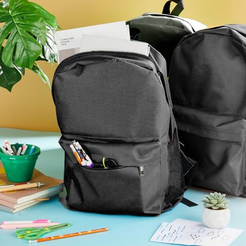 12Pack 17inch School Backpacks in Bulk for Student Outdoor Travel Camping Gym Book Bag Wholesale Zippered Schoolbag for Elementary Middle High School Students Boys Girls Back to School Supplies, Black4