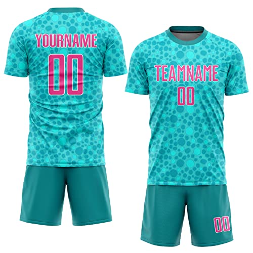 Generic Custom Soccer Jersey Printed Name Number Logo, Aqua White Pink Athletic Shirts for Men Women Youth Soccer Shirt Sports Fan Jerseys