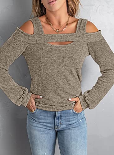 Image of Women Blouses and Tops Black White Colorblock Bell Sleeve Cold Shoulder Top Shirt