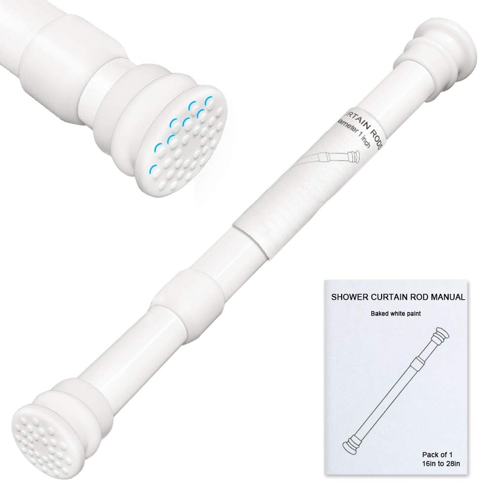 Small Tension Rods 16 to 28 inch ,Adjustable Shower Spring Tension Rod Short for Windows,Closet,Curtain,Doorway,Upgrade Diameter 1 inch,White
