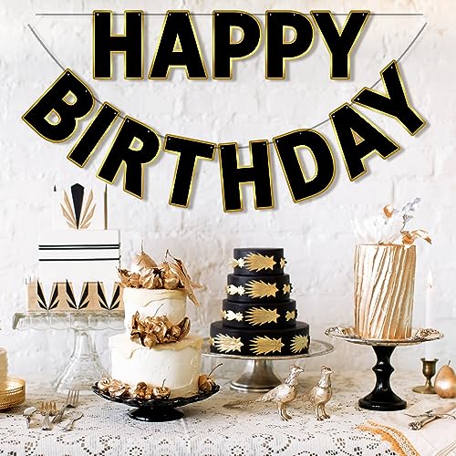 Image of Pre-Strung Happy Birthday Banner - Black Gold Party Decorations
