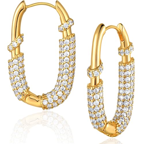 DREMMY STUDIOS Gold Dainty Huggie Hoop Earrings 18K Gold Plated Exquisite Open Tassel Dangle Charm Drop Sleeper Geometric Cross Coin Star Heart White CZ Simple Hypoallergenic Earrings for Women