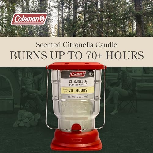 Coleman 70+ Hour Citronella Candle Outdoor Lantern, Classic Design with Easy Carry and Hang Handle, Extended Burn Time for Camping, Picnics, and Patio Ambiance, 6.7 oz, Red thumbnail 3