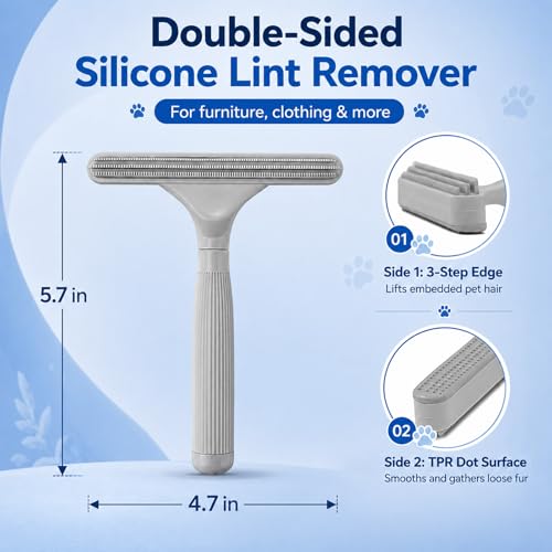 2 Pack Reusable Pet Hair Remover and Fabric Lint Scraper Set, Gray - Image 3