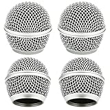 yehob Microphone Head Replace, Grille Ball with Inner Foam, Steel Mesh Replacement Heads for Shure SM58 (4pcs), silver, (QR-119)